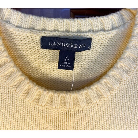 Lands End Womens Medium 10/12 Yellow Knit Sweater Floral & Hummingbird Granny - Picture 2 of 9